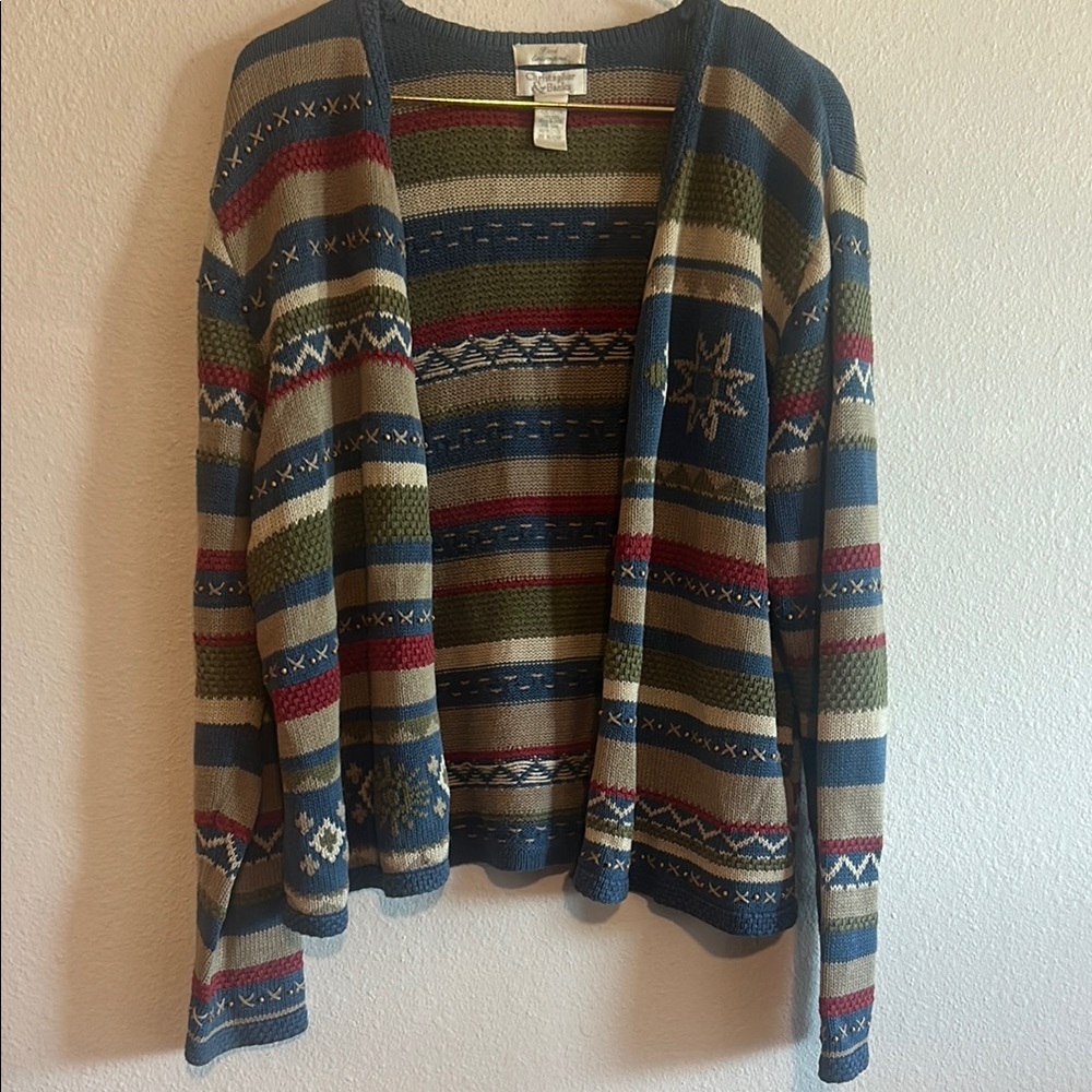 Vintage Christopher & Banks Blue and Green Striped Cardigan
